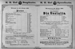 Theaterzettel (Oper und Burgtheater in Wien) 18811019 Seite: 1