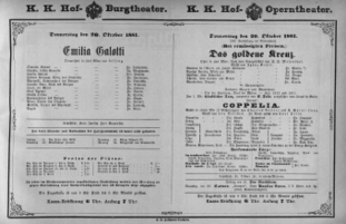 Theaterzettel (Oper und Burgtheater in Wien) 18811020 Seite: 1