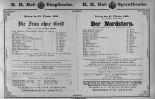 Theaterzettel (Oper und Burgtheater in Wien) 18811021 Seite: 1