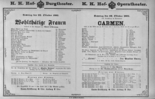 Theaterzettel (Oper und Burgtheater in Wien) 18811022 Seite: 1