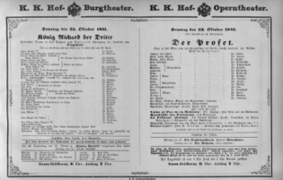 Theaterzettel (Oper und Burgtheater in Wien) 18811023 Seite: 1