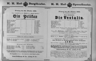 Theaterzettel (Oper und Burgtheater in Wien) 18811025 Seite: 1