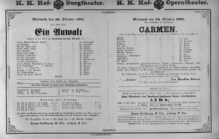 Theaterzettel (Oper und Burgtheater in Wien) 18811026 Seite: 1