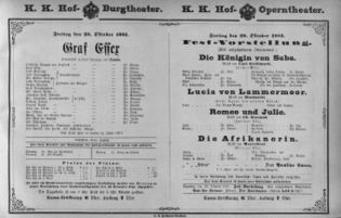 Theaterzettel (Oper und Burgtheater in Wien) 18811028 Seite: 1