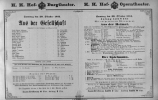 Theaterzettel (Oper und Burgtheater in Wien) 18811029 Seite: 1