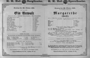 Theaterzettel (Oper und Burgtheater in Wien) 18811030 Seite: 1