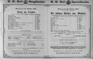 Theaterzettel (Oper und Burgtheater in Wien) 18811031 Seite: 1