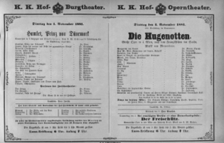Theaterzettel (Oper und Burgtheater in Wien) 18811101 Seite: 1