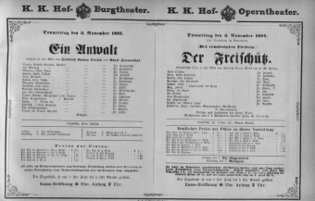 Theaterzettel (Oper und Burgtheater in Wien) 18811103 Seite: 1