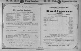 Theaterzettel (Oper und Burgtheater in Wien) 18811105 Seite: 1