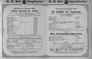 Theaterzettel (Oper und Burgtheater in Wien) 18811106 Seite: 1