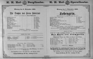 Theaterzettel (Oper und Burgtheater in Wien) 18811107 Seite: 1