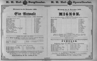 Theaterzettel (Oper und Burgtheater in Wien) 18811109 Seite: 1