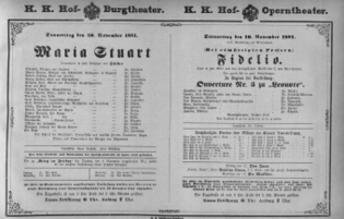 Theaterzettel (Oper und Burgtheater in Wien) 18811110 Seite: 1