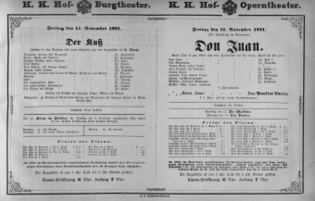 Theaterzettel (Oper und Burgtheater in Wien) 18811111 Seite: 1