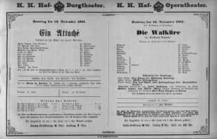 Theaterzettel (Oper und Burgtheater in Wien) 18811112 Seite: 1