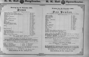 Theaterzettel (Oper und Burgtheater in Wien) 18811113 Seite: 1