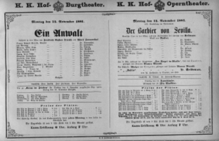 Theaterzettel (Oper und Burgtheater in Wien) 18811114 Seite: 1