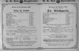 Theaterzettel (Oper und Burgtheater in Wien) 18811118 Seite: 1