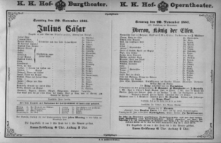 Theaterzettel (Oper und Burgtheater in Wien) 18811120 Seite: 1