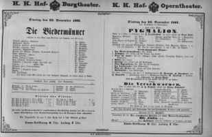Theaterzettel (Oper und Burgtheater in Wien) 18811122 Seite: 1