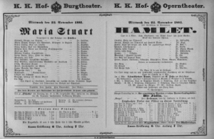 Theaterzettel (Oper und Burgtheater in Wien) 18811123 Seite: 1