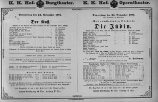 Theaterzettel (Oper und Burgtheater in Wien) 18811124 Seite: 1
