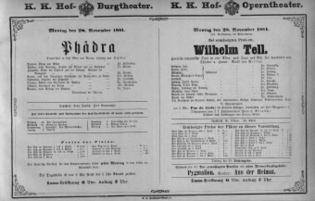 Theaterzettel (Oper und Burgtheater in Wien) 18811128 Seite: 1