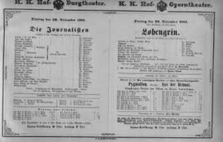 Theaterzettel (Oper und Burgtheater in Wien) 18811129 Seite: 1