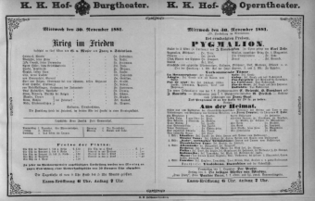 Theaterzettel (Oper und Burgtheater in Wien) 18811130 Seite: 1