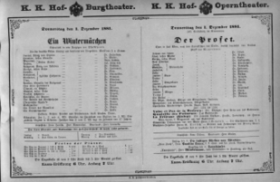 Theaterzettel (Oper und Burgtheater in Wien) 18811201 Seite: 1