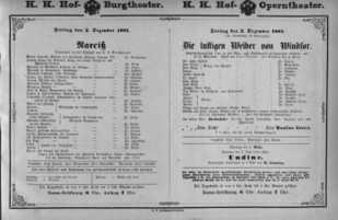 Theaterzettel (Oper und Burgtheater in Wien) 18811202 Seite: 1