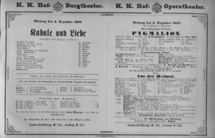 Theaterzettel (Oper und Burgtheater in Wien) 18811205 Seite: 1