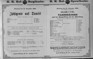 Theaterzettel (Oper und Burgtheater in Wien) 18811211 Seite: 1
