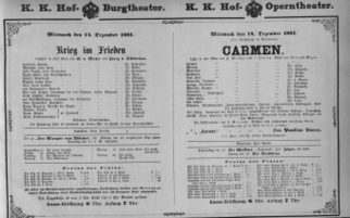 Theaterzettel (Oper und Burgtheater in Wien) 18811214 Seite: 1