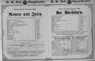 Theaterzettel (Oper und Burgtheater in Wien) 18811216 Seite: 1