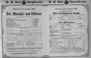 Theaterzettel (Oper und Burgtheater in Wien) 18811217 Seite: 1
