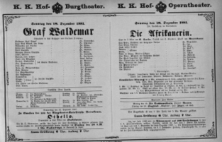 Theaterzettel (Oper und Burgtheater in Wien) 18811218 Seite: 1