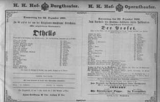 Theaterzettel (Oper und Burgtheater in Wien) 18811222 Seite: 1