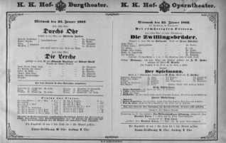 Theaterzettel (Oper und Burgtheater in Wien) 18820125 Seite: 1