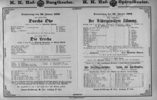 Theaterzettel (Oper und Burgtheater in Wien) 18820126 Seite: 1