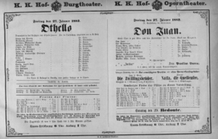 Theaterzettel (Oper und Burgtheater in Wien) 18820127 Seite: 1