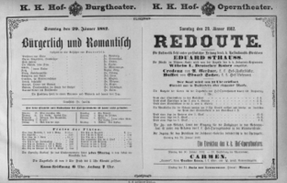 Theaterzettel (Oper und Burgtheater in Wien) 18820129 Seite: 1