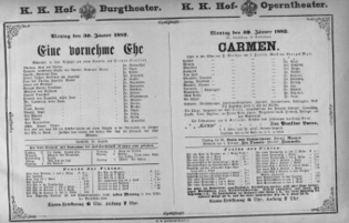 Theaterzettel (Oper und Burgtheater in Wien) 18820130 Seite: 1