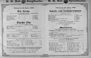 Theaterzettel (Oper und Burgtheater in Wien) 18820131 Seite: 1