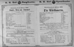Theaterzettel (Oper und Burgtheater in Wien) 18820202 Seite: 1