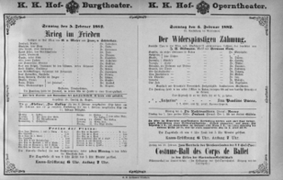 Theaterzettel (Oper und Burgtheater in Wien) 18820205 Seite: 1