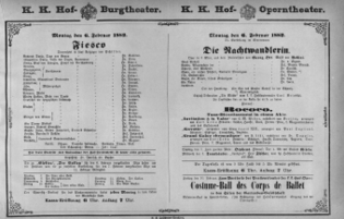 Theaterzettel (Oper und Burgtheater in Wien) 18820206 Seite: 1