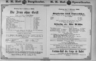 Theaterzettel (Oper und Burgtheater in Wien) 18820207 Seite: 1