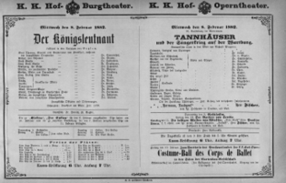 Theaterzettel (Oper und Burgtheater in Wien) 18820208 Seite: 1